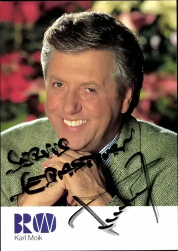 Autogrammkarte Moderator Karl Moik, Portrait, Autogramm