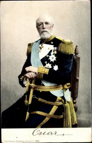 Ak König Oskar II. von Schweden und Norwegen, Portrait, Uniform, Orden