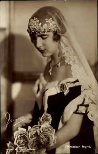 Ak Prinzessin Ingrid von Schweden mit Schleier