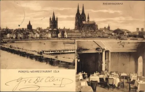 Ak Köln am Rhein, Rheinpanorama, Monopol-Weinrestaurant