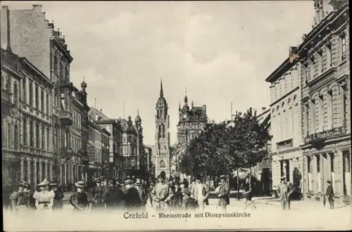 Ak Krefeld am Niederrhein, Rheinstraße mit Dionysiuskirche