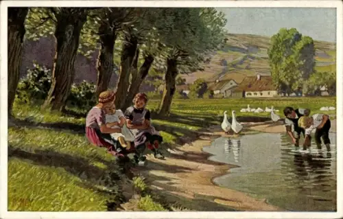 Künstler Ak Hey, P., Am Dorfweiher