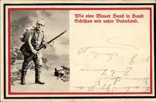 Ak Soldat in Uniform, Wie eine Mauer Hand in Hand schützen wir unser Vaterland