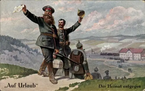 Künstler Ak Thiele, Arthur, Auf Urlaub, Der Heimat entgegen, Soldaten