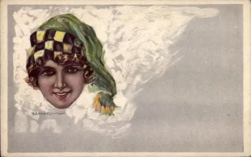 Künstler Ak Corbella, T., Frauenportrait, Mütze