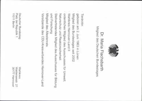 Autogrammkarte Politikerin Maria Flachsbarth, Portrait, Autogramm