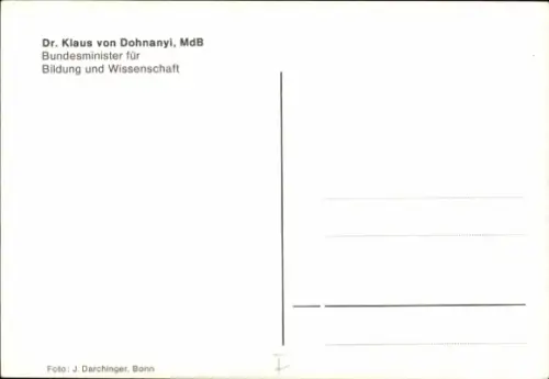 Ak Politiker Klaus von Dohnanyi, Portrait, Autogramm