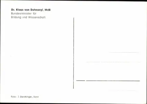 Ak Politiker Klaus von Dohnanyi, Portrait, Autogramm