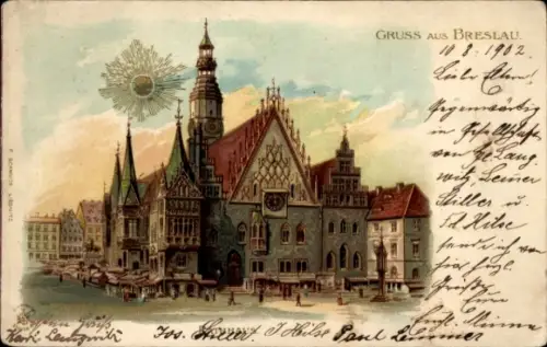 Litho Wrocław Breslau Schlesien, Rathaus