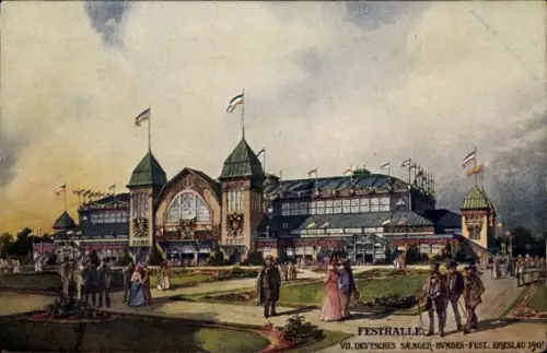 Künstler Ak Wrocław Breslau Schlesien, Festhalle, VII. Deutsches Sänger Bundesfest 1907