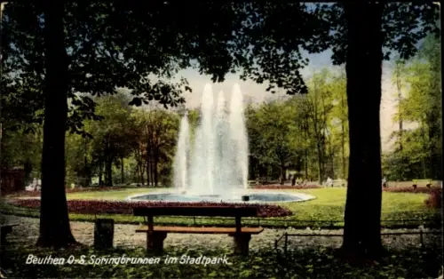 Ak Bytom Beuthen Oberschlesien, Springbrunnen im Stadtpark