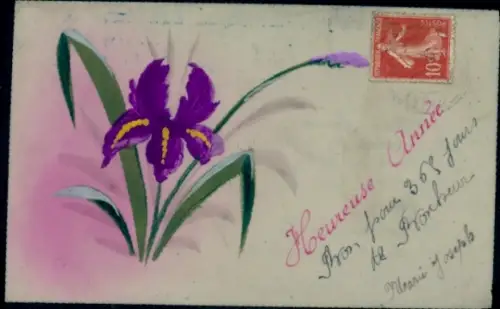 Zelluloid Ak Glückwunsch Neujahr, Blume