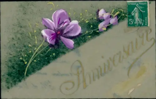 Zelluloid Ak Kitsch, Blumen