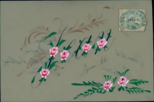 Zelluloid Buchstaben Ak Kitsch, Blumen, Vorname Jean