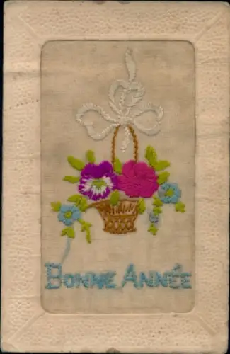 Seidenstick Ak Glückwunsch Neujahr, Blumenkorb