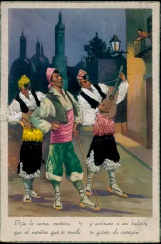 Seidenstick Ak Musizierende Männer, Spanische Tracht