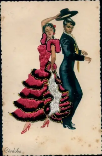 Seidenstick Ak Cordoba, Tanzpaar, Spanische Tracht