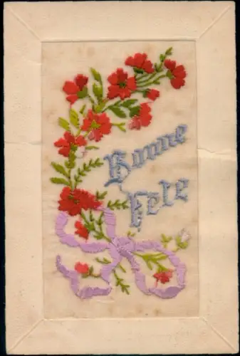 Seidenstick Ak Glückwunsch, Blumen, Schleife