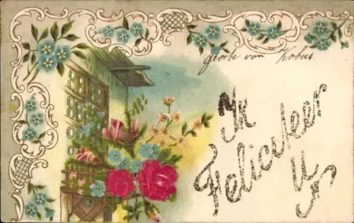 Glitzer Material Ak Blumen, Vergissmeinnicht