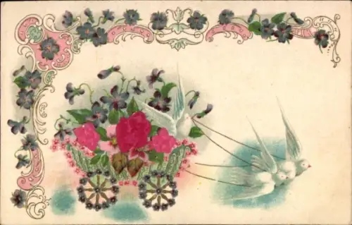Material Ak Blumen, Tauben, Rosen
