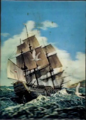 3-D Ak Segelschiff, Stürmisches Meer