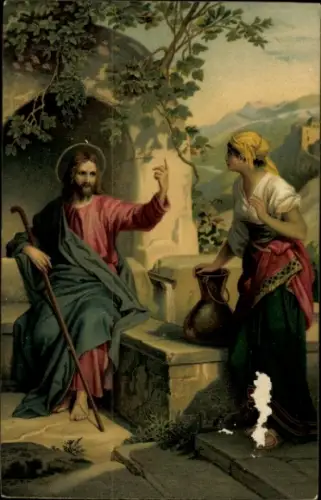 Künstler Litho Hofmann J.,Christus u.d. Samariterin