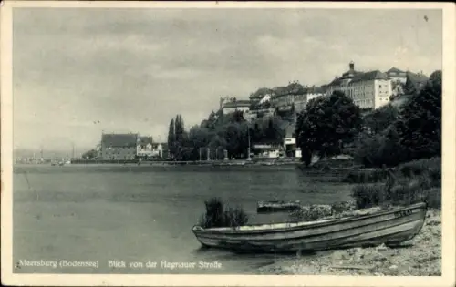 Ak Meersburg am Bodensee, Meersburg am Bodensee, Blick von der Hagnauer Straße, Boot am Ufer
