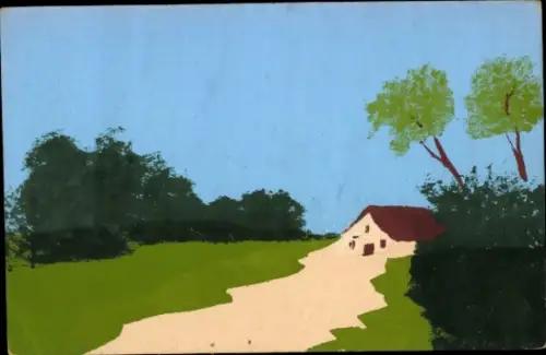 Handgemalt Ak Landschaftsmotiv, Haus
