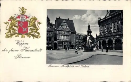 Präge Wappen Ak Hansestadt Bremen, Marktplatz, Roland