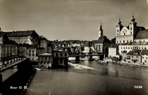 Ak Steyr in Oberösterreich, Steyr O., Flussansicht, Brücke, Gebäude, 