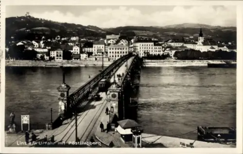 Ak Linz an der Donau Oberösterreich, Brücke,  Pöstlingberg, Donau, Stadtansicht
