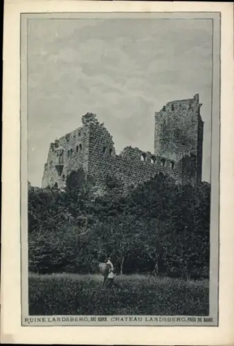 Ak Barr Elsass Bas Rhin, Ruine Landsberg, Chateau Landsberg, Ruinen, Natur, Person im Vordergrund