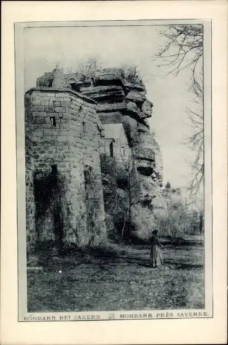 Ak Saverne Zabern Elsass Bas Rhin, Château du Haut-Barr, Burg Hohbarr, Felsformation, Ruine, Frau