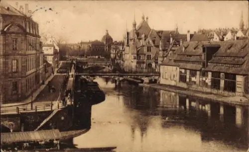 Ak Strasbourg Straßburg Elsass Bas Rhin, Historische Ansicht, Fluss, Brücken, Gebäude, Strasbourg