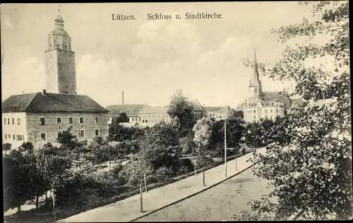 Ak Lützen im Burgenlandkreis, Schloss und Stadtkirche