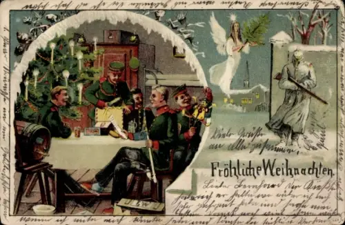 Ak Geversdorf Cadenberge Niedersachsen, Gruß Soldaten, Weihnachtsmann, Engel, Geschenke, Baum