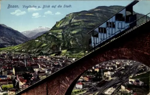 Ak Bozen Bolzano Südtirol, Virglbahn, Panorama