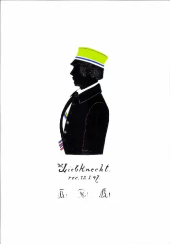 Studentika Scherenschnitt Ak Bekannte Corpsstudenten, VAC, Wilhelm Liebknecht, 1847, Rhenania Gießen