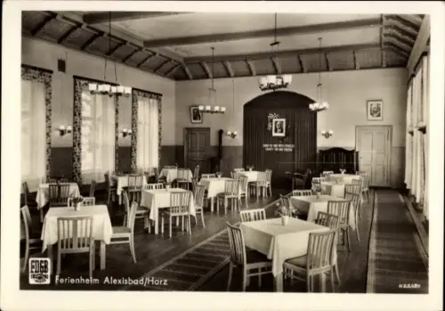 Ak Alexisbad Harzgerode am Harz, Speisesaal im Ferienheim, Tische, Stühle, Gemütliche Atmosphäre