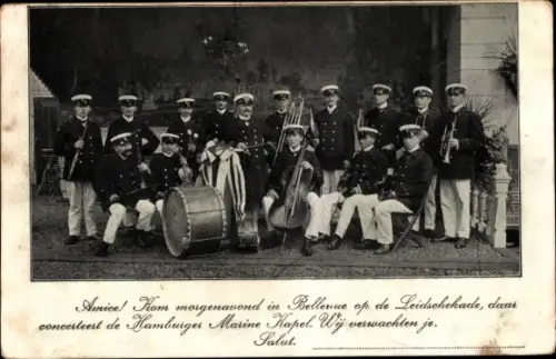 Ak Hamburger Marine Kapel, Gruppenbild, Musikinstrumente