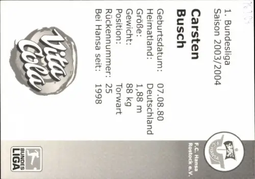 Autogrammkarte Fußballer Carsten Busch, FC Hansa Rostock, Autogramm