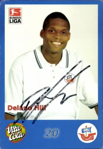 Autogrammkarte Fußballer Delano Hill, FC Hansa Rostock, Autogramm