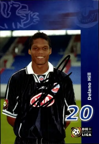 Autogrammkarte Fußballer Delano Hill, FC Hansa Rostock, Autogramm