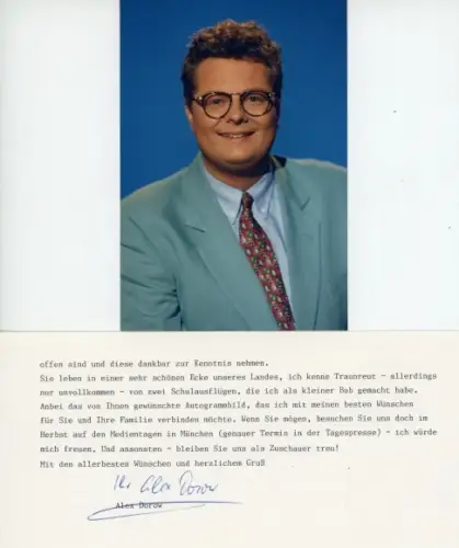 Autogrammkarte Moderator und Politiker Alex Dorow, Portrait, Autogramm