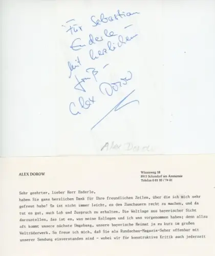 Autogrammkarte Moderator und Politiker Alex Dorow, Portrait, Autogramm