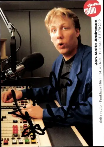Autogrammkarte Moderator Jan Malte Andresen, Portrait, Autogramm