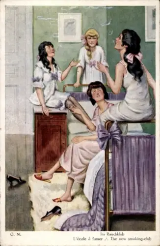 Künstler Ak Im Rauchklub, Rauchende Mädchen