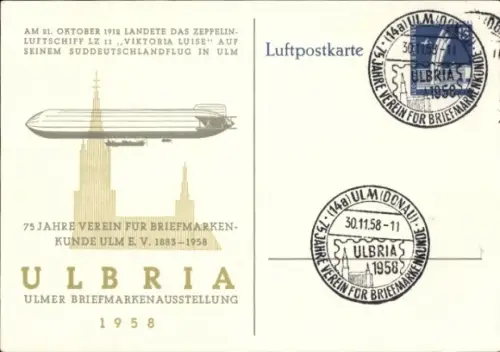 Ak Ulm an der Donau, Ulbria, Ulmer Briefmarkenausstellung, Zeppelin LZ 11 Viktoria Luise