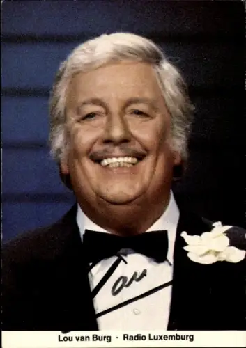 Autogrammkarte Radiomoderator Lou van Burg, Portrait, Autogramm