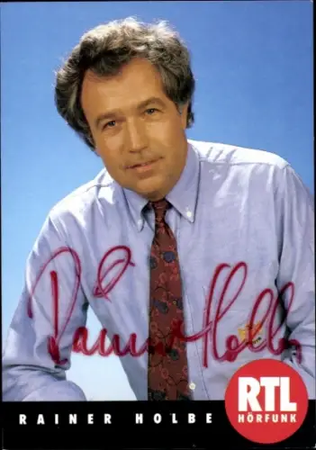 Autogrammkarte Radiomoderator Rainer Holbe, Portrait, Autogramm